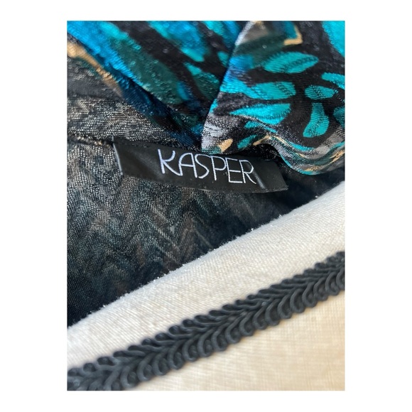 Kasper Blue and Yellow Patterned Open Front Blouse Size L - Picture 4 of 5